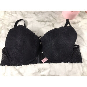 Juicy Couture Sexy Underwired Padded Bra 42D Black Floral Lace Back Closure